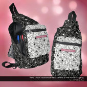 Daisy Wildflower Zwart Wit Patroon & Roze Naam Sling Bag