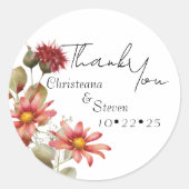 Daisy Wildflowers Waterverf Floral Bedankt Ronde Sticker (Voorkant)