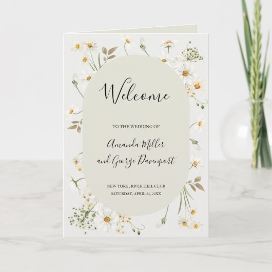 Daisy Wildflowers Wedding Program Opgevouwen Bedankkaart (Voorkant)