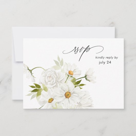 Daisy Witte Bloem met maaltijd RSVP kaart 4 (Voorkant)
