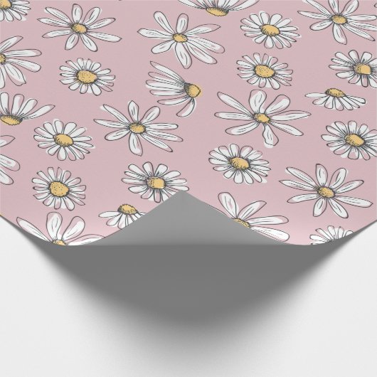 Daisy Wrapping Paper - Roze Cadeaupapier (Hoek)