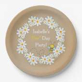 Daisy Wreath and Flying Bumble Bee Birthday Papieren Bordje (Voorkant)