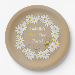 Daisy Wreath and Flying Bumble Bee Birthday Papieren Bordje