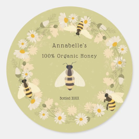 Daisy Wreath en bijen Honey Label Personalize (Voorkant)