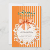 Daisy Wreath Orange Stripe Birthday invitation Kaart (Voorkant)