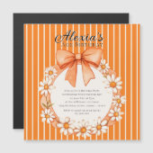 Daisy Wreath Orange Stripe Birthday Thin Magnetic  Magnetische Uitnodiging (Voorkant / Achterkant)