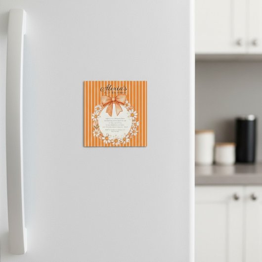 Daisy Wreath Orange Stripe Birthday Thin Magnetic  Magnetische Uitnodiging