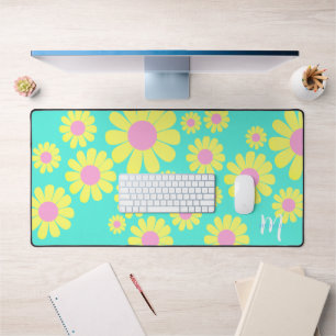 Daisy Yellow Aqua Desk Mat
