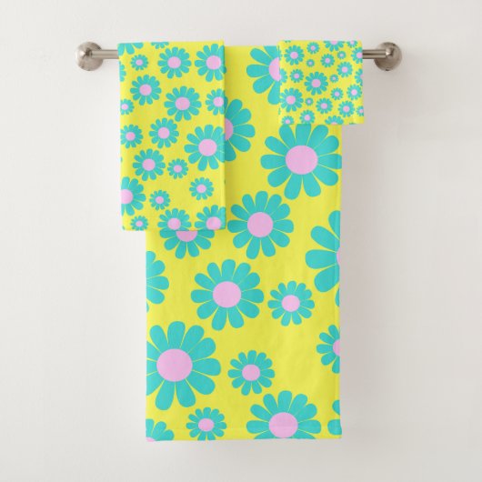 Daisy Yellow Blauwgroen Bad Handdoek (Insitu)
