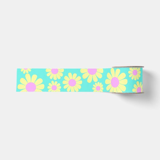 Daisy Yellow Blauwgroen Grosgrain Lint (Voorkant)