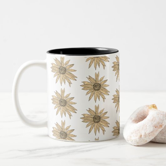 Daisy Yellow Flower Painting Boeket Koffie Mok (Met donut)