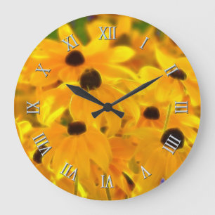 Daisy Yellow Flowers Floral Art Clock Grote Klok