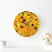 Daisy Yellow Flowers Floral Art Clock Grote Klok (Huis)