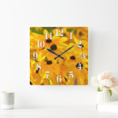 Daisy Yellow Flowers Floral Art Clock Vierkante Klok (Huis)