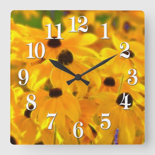 Daisy Yellow Flowers Floral Art Clock Vierkante Klok (Voorkant)