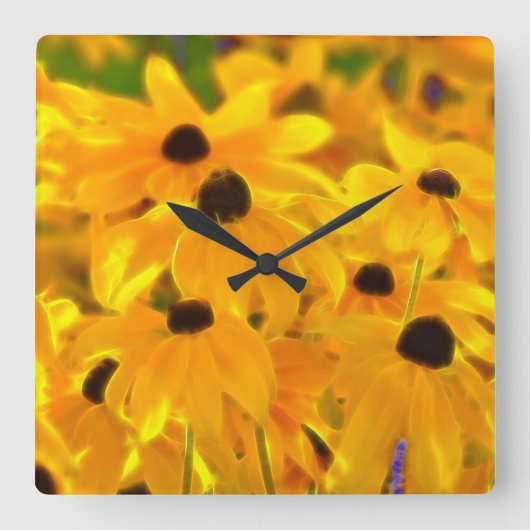 Daisy Yellow Flowers Floral Art Clock Vierkante Klok (Voorkant)