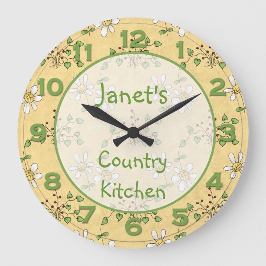 Daisy Yellow Green Country Clock Wall klok (Voorkant)