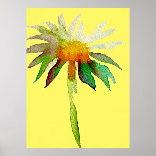Daisy Yellow modern flower waterverf art Poster (Voorkant)