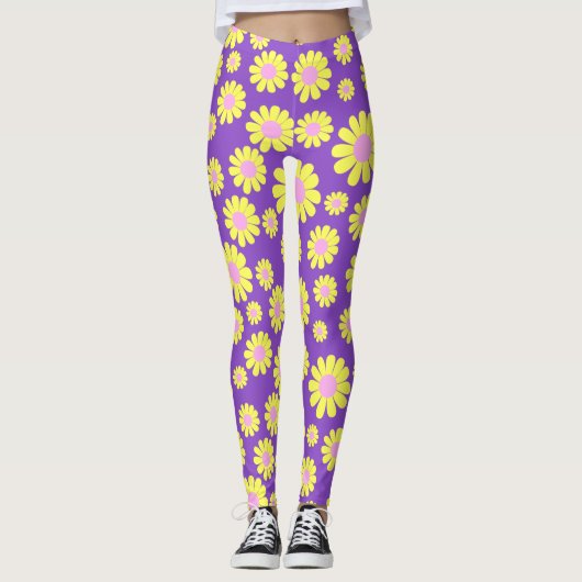 Daisy Yellow Paarse Leggings (Voorkant)
