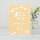 Daisy yellow Peace Love Baby shower Invitation Kaart (Staand voorkant)