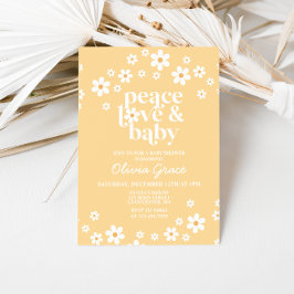 Daisy yellow Peace Love Baby shower Invitation Kaart