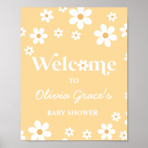 Daisy yellow Retro Peace Love Baby shower Welkom Poster