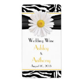 Daisy Zebra Print Bruiloft Wijnfles Etiketten (Voorkant)