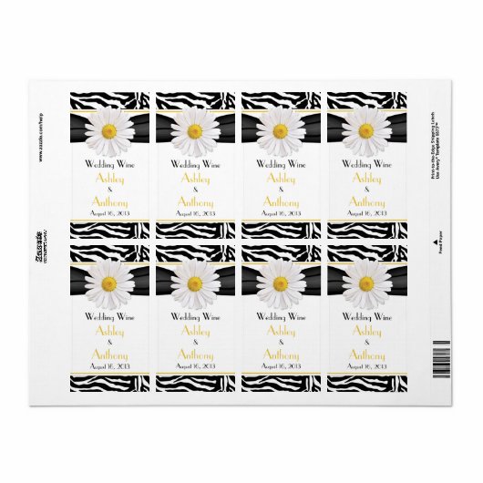Daisy Zebra Print Bruiloft Wijnfles Etiketten (Full Sheet)