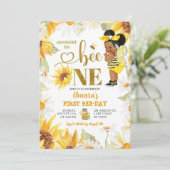 Daisy Zonnebloem Afro Meisje Eerste Bijendag Verja Kaart (Staand voorkant)