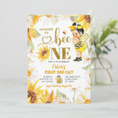 Daisy Zonnebloem Meisje's Eerste Bijendag Verjaard Kaart (Staand voorkant)