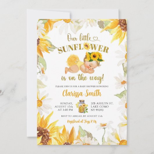 Daisy Zonnebloem op weg Zomer Baby shower Kaart (Voorkant)