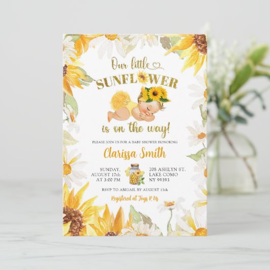 Daisy Zonnebloem op weg Zomer Baby shower Kaart (Staand voorkant)