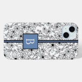 Daisy Zwart Wit Bloempatroon Blauw Monogram Case-Mate iPhone Case (Achterkant (horizontaal))