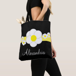 Daisy Zwart Wit Gele Streep Tote Bag