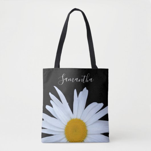 Daisy Zwart Wit Script Tote Bag (Voorkant)