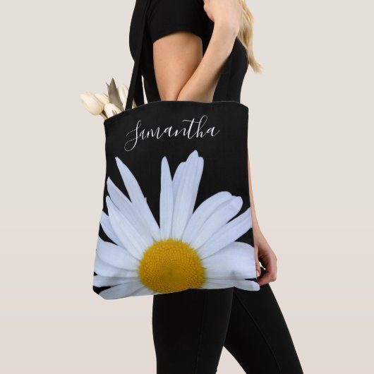 Daisy Zwart Wit Script Tote Bag (Dichtbij)