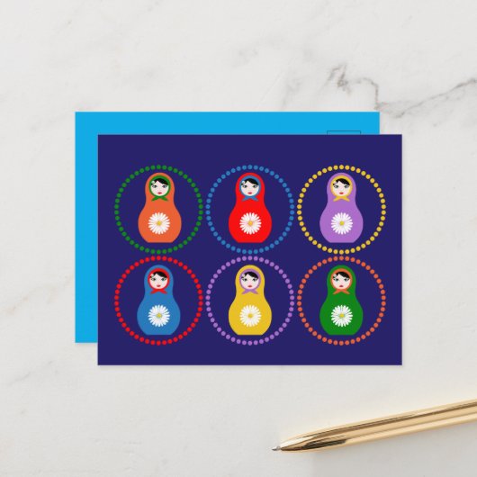 Daisyflower Matryoshka Briefkaart (Voorkant / Achterkant in situ)