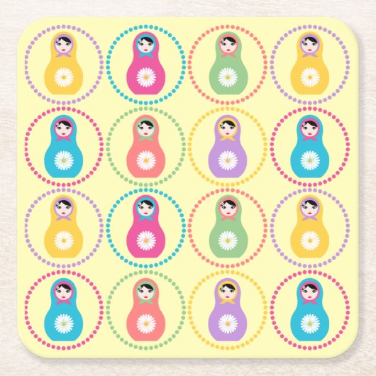 Daisyflower Matryoshka Kartonnen Onderzetters (Voorkant)