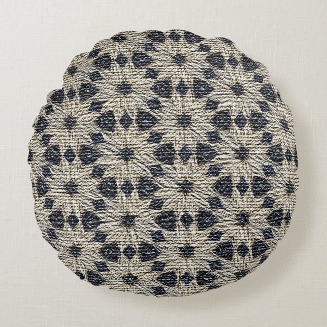 Daisys Blue Faux Burlap Design Rond Kussen (Voorkant)