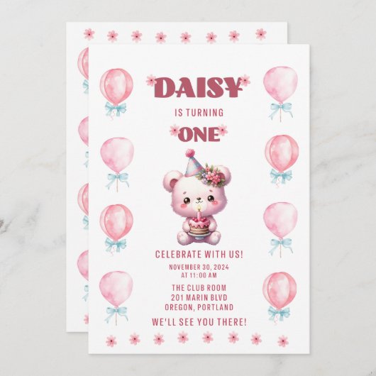 Daisy's eerste verjaardag kaart (Voorkant / Achterkant)