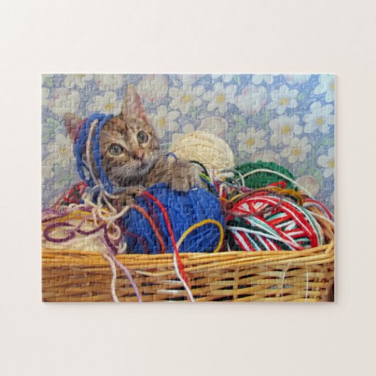 Daisy's Yarn - Kat in een mandje van Yarn Puzzle Legpuzzel (Horizontaal)