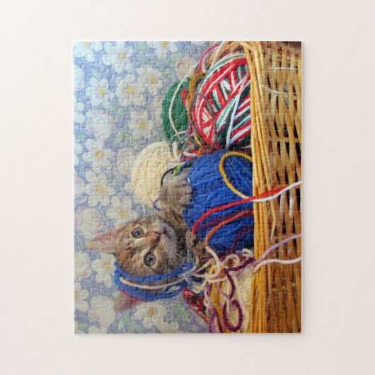 Daisy's Yarn - Kat in een mandje van Yarn Puzzle Legpuzzel (Verticaal)