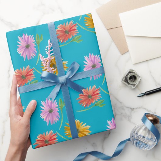 DaisyTrio Blauw inpakpapier (Geschenken)