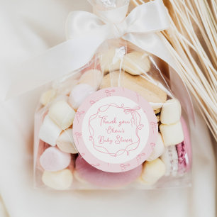 Daity strik roze hand getekende golvende lijst dan ronde sticker