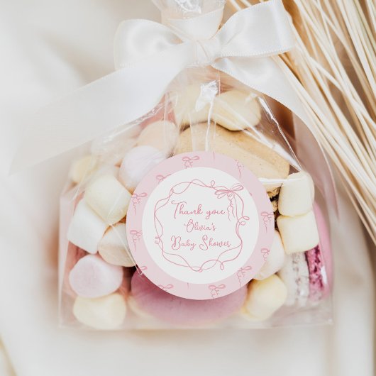 Daity strik roze hand getekende golvende lijst dan ronde sticker