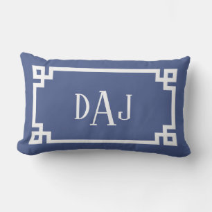 DAJ Blauw en Wit Grieks Sleutelschrift Monogram Buitenkussen