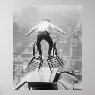 Dak Balance-act, 1910. Oude foto Poster