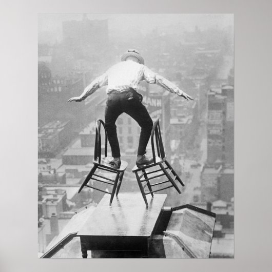 Dak Balance-act, 1910. Oude foto Poster (Voorkant)