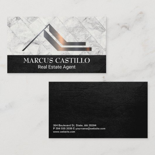 Dak Eigendom Home Logo | Witte Marmeren Tegels Visitekaartje (Voorkant / Achterkant)