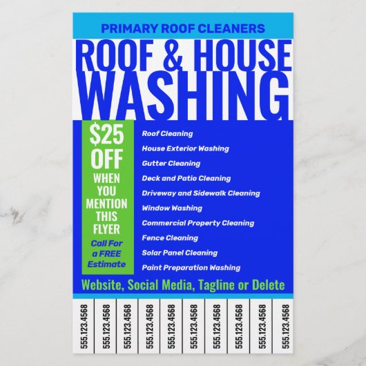 Dak en Huis Wassen Scheur Telefoonnummers Uit Flyer (Voorkant)